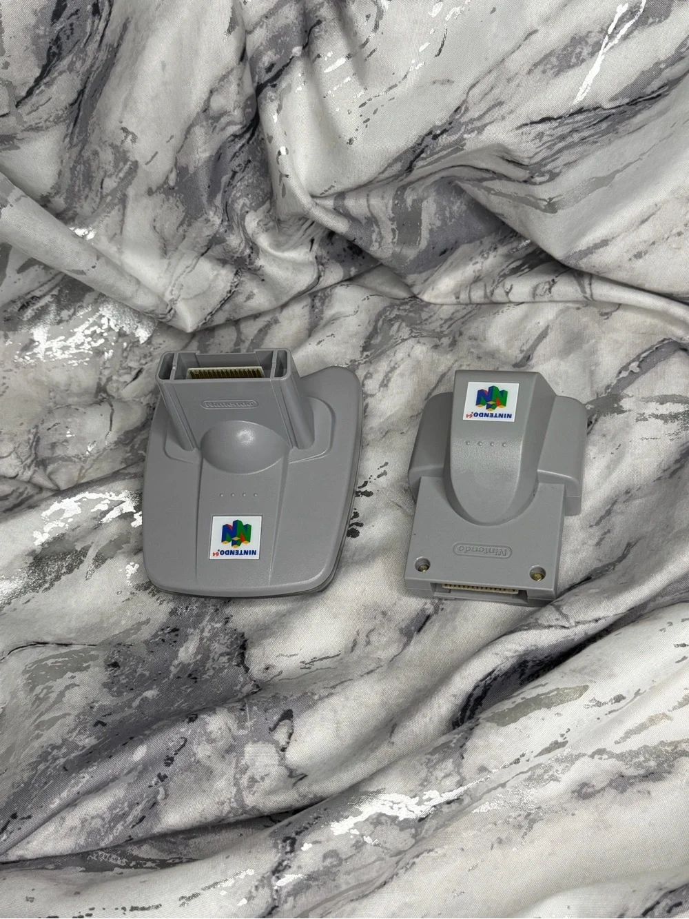 Nintendo Gray Transfer Pak and Controller Pak Pair with N64 Logo